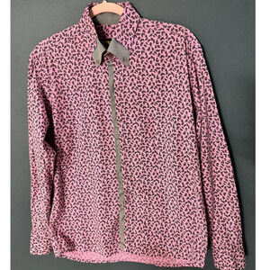 STYLISH DAST CARDIN MENS PINK AND GRAY LONG SLEEVE BUTTON UP SHIRT SIZE LARGE